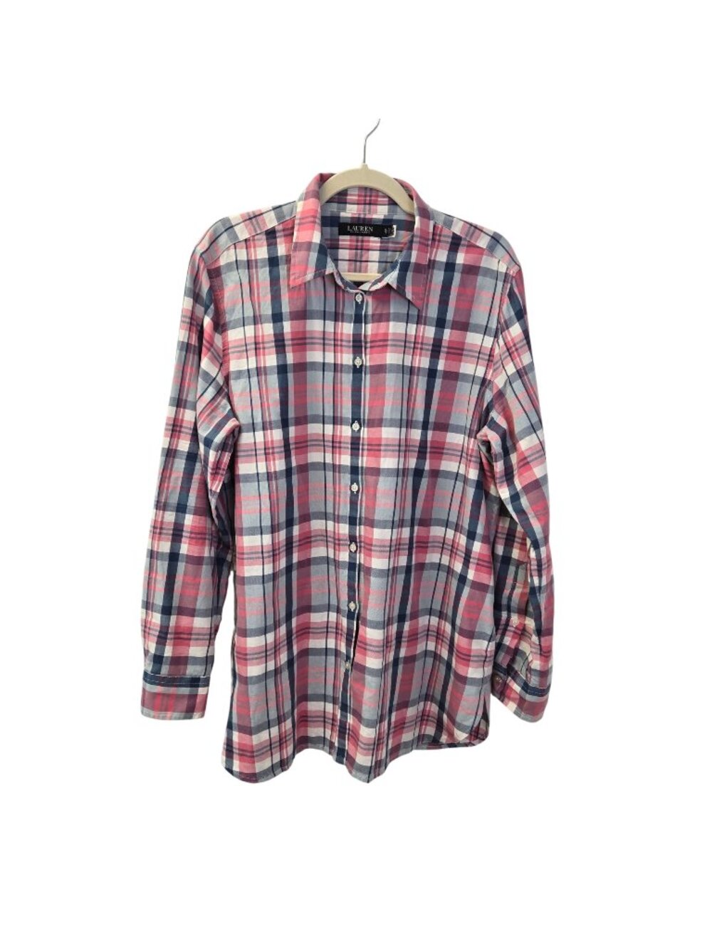 Lauren Ralph Lauren Black Label Plaid Roll Tab Sleeve Button Down Shirt Size XL